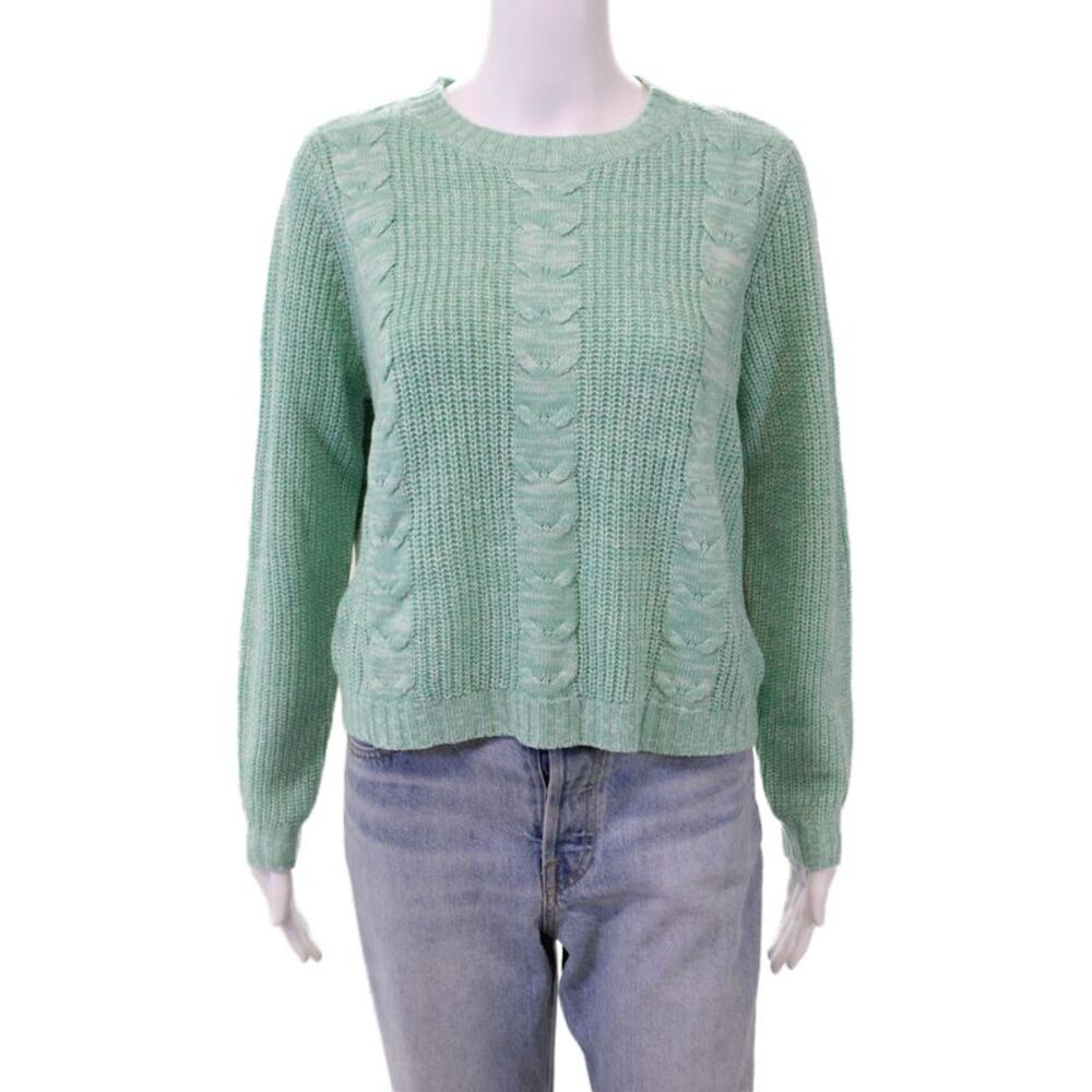 Line And Dot Womens Long Sleeve Crop Pullover Cable-Knit Sweater Green Size XS